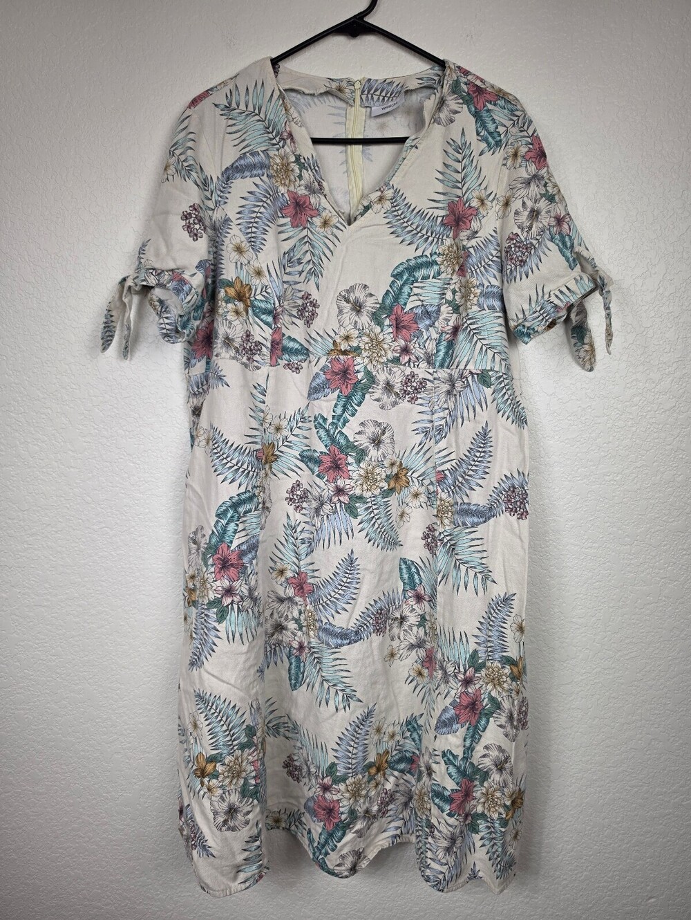 Linen Yessica Floral Dress with Tie Sleeves